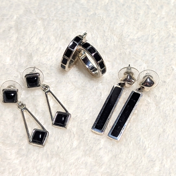 Vintage Silvertone & Black Pierced Earrings  - Total 3 pair - Picture 5 of 5